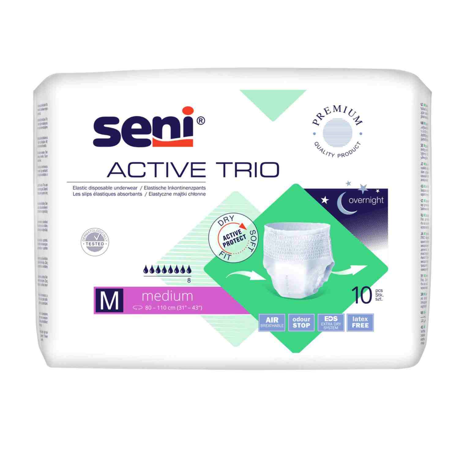 Seni Active Trio - Inkontinenzpants, höchste Saugstärke (auch Nachts) - 2500 ml, Gr. M-XL